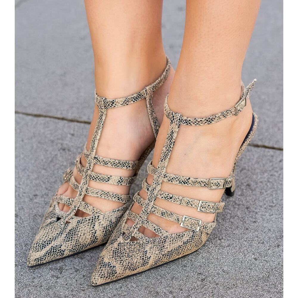 Zara NWT Snake Print Cage Ankle Strap Heels 6.5